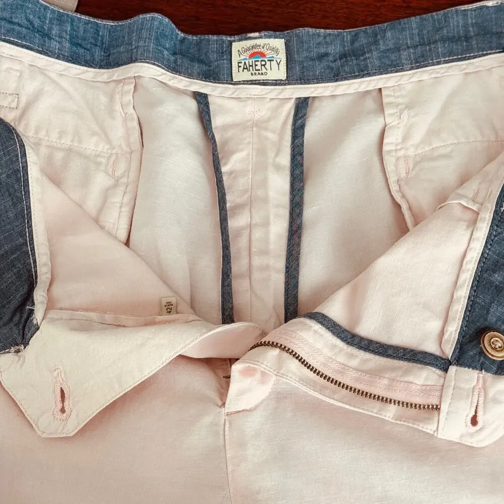 Faherty Malibu Linen Cotton Chino Shorts 42 Summer Pink Flat Front